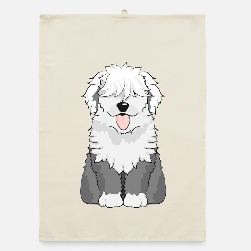 adorable Bobtail Dog - plush German Shepherd Organic dish towel