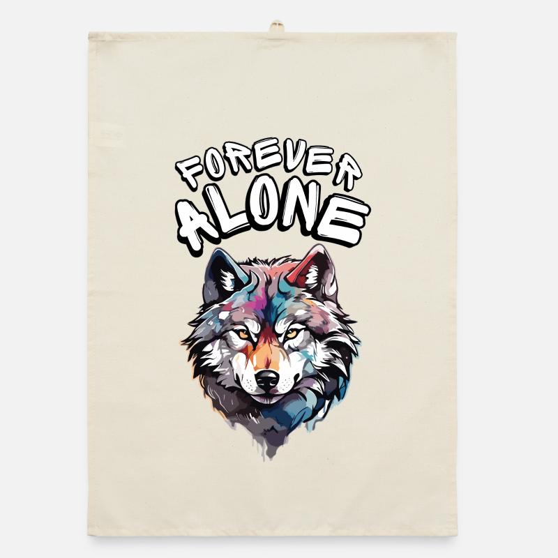 Un portrait de loup coloré avec un message Torchon bio