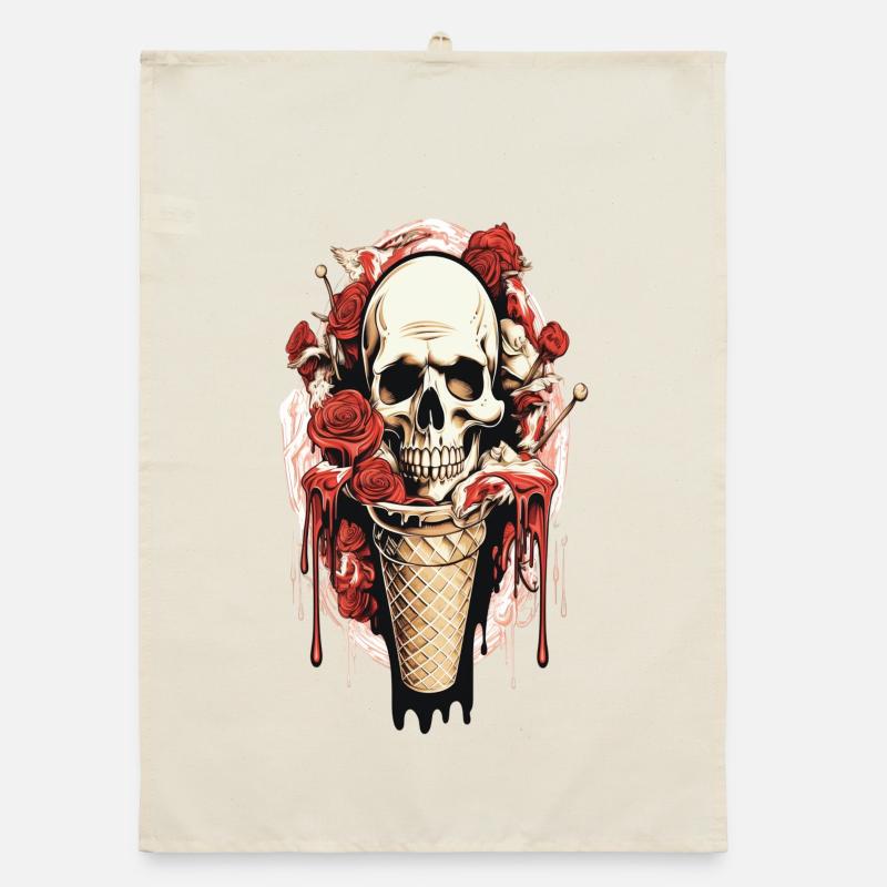 Skull Eistüte mit Rosen und Wachs Organic dish towel