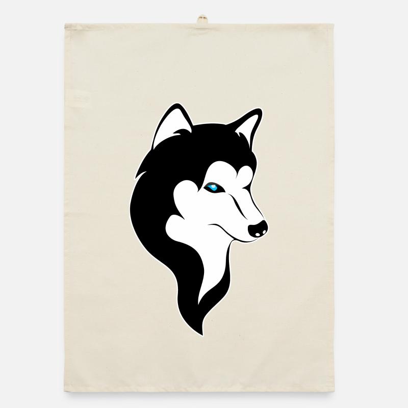 Husky Silhouette Blaue Augen  - Organic Geschirrtuch - Natur