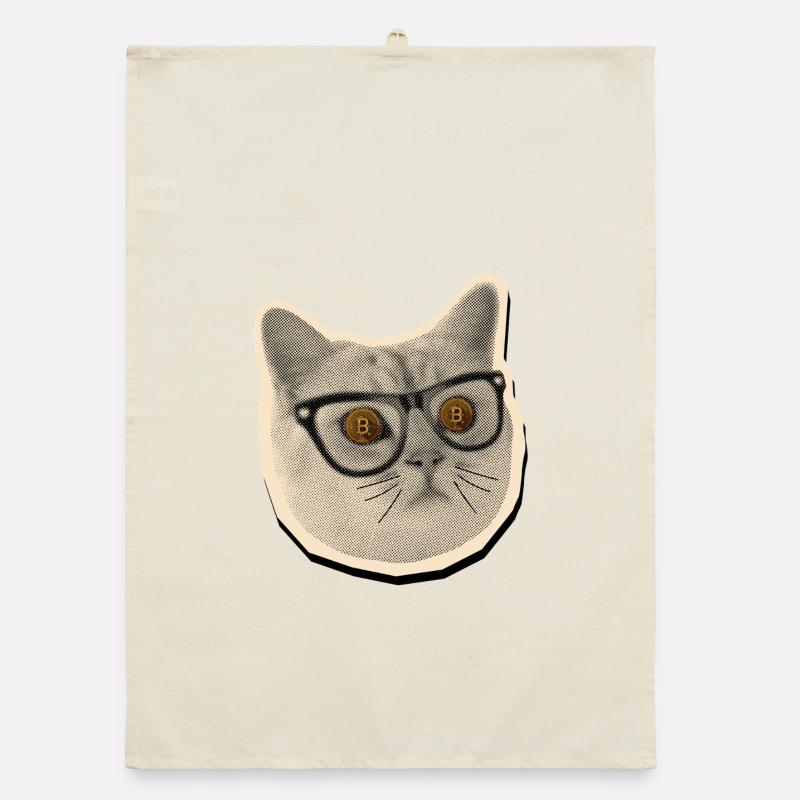 Comic-Katze mit Bitcoin-Brille Organic Geschirrtuch