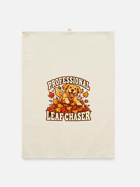 Professional Leaf Chaser – Herbst-Hundemotiv - Organic Geschirrtuch - Natur - Vorne