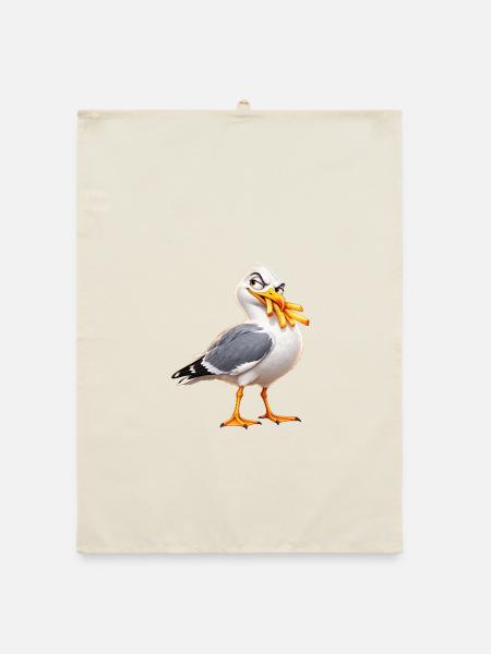 Freche Möwe stiehlt Chips – lustiger Meeresvogel - Organic Geschirrtuch - Natur