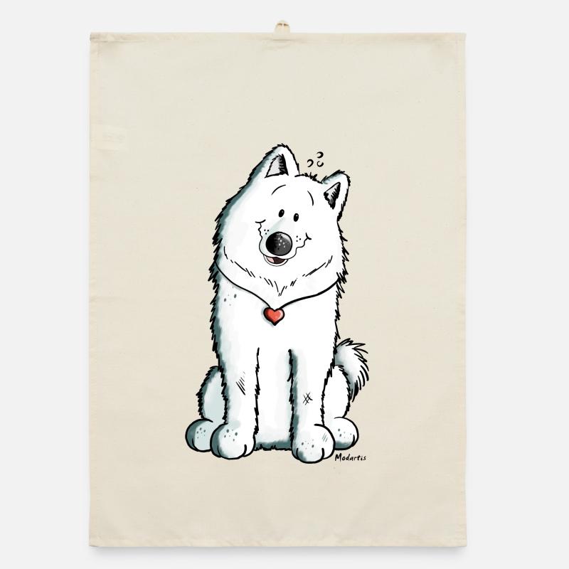Samoyed with heart Organic dish towel