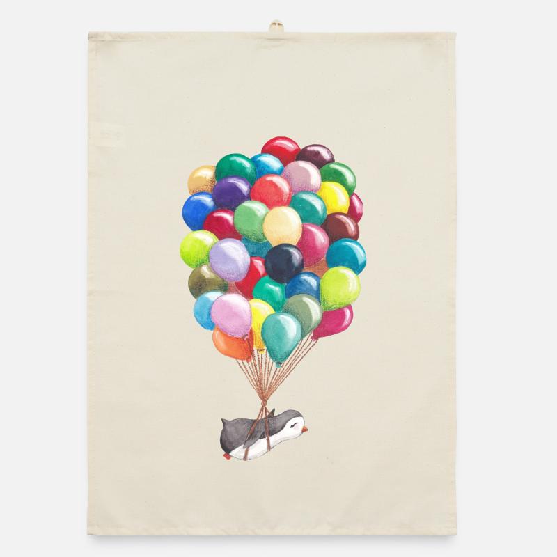 Pinguin fliegt mit Luftballons - Organic Geschirrtuch - Natur