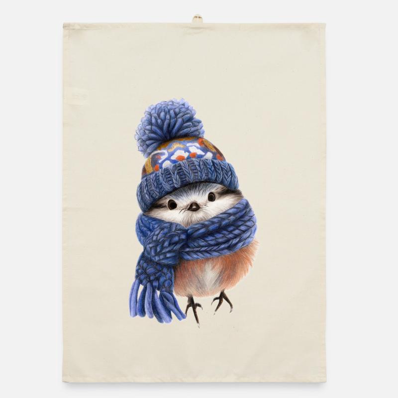 Wintervogel mit Schal - Organic Geschirrtuch - Natur
