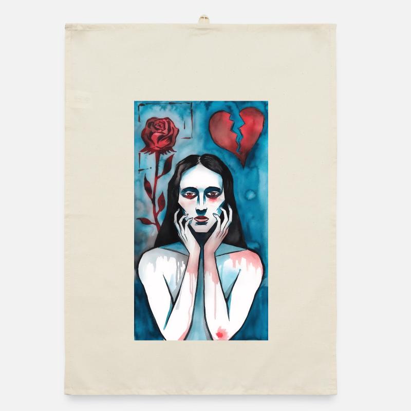 Broken love, grieving lady Organic dish towel