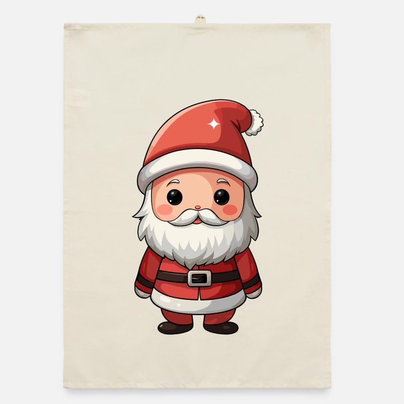 Chibi Santa Cheer Illustration - Organic dish towel - nature