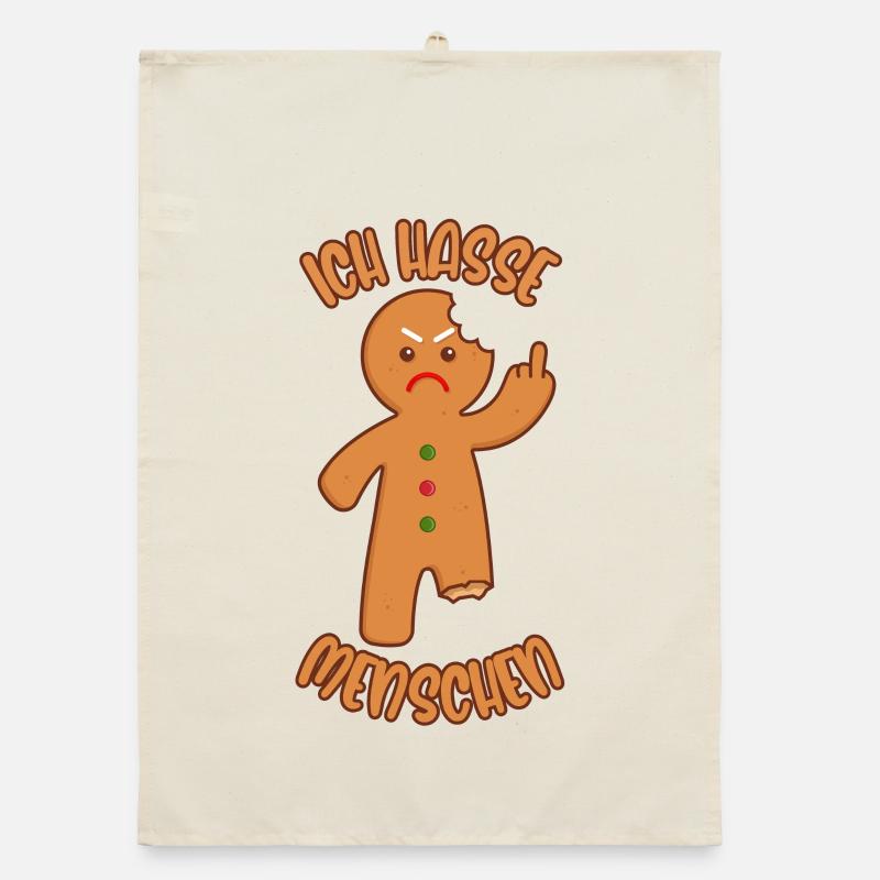Lebkuchenmann Mittelfinger Ich hasse Menschen Organic Geschirrtuch