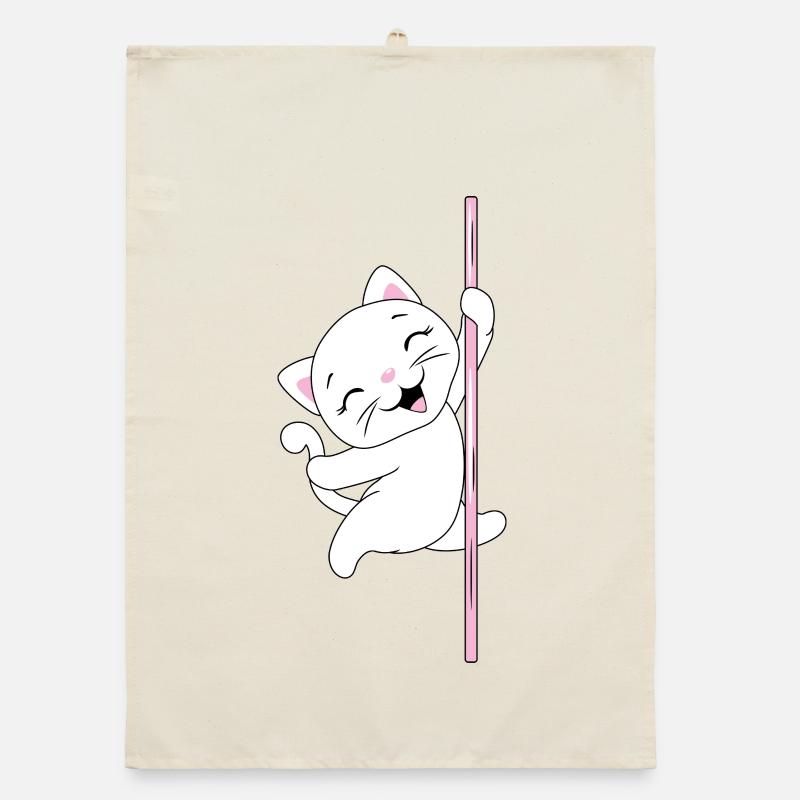 White_cat_is_dancing_on_a_pole Organic dish towel