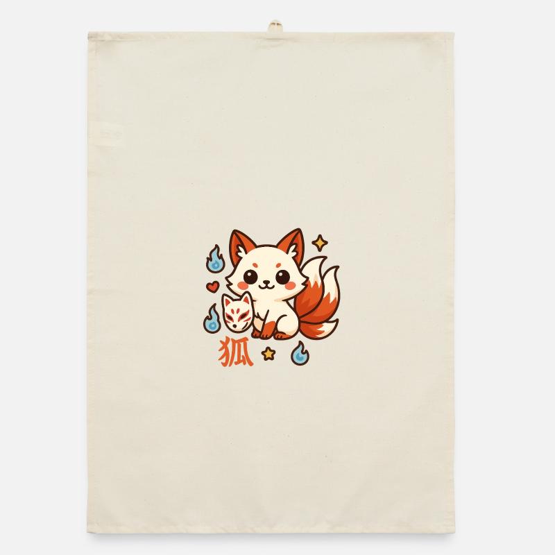 Kitsune Feu Ami Dessin Animé - Torchon bio - nature