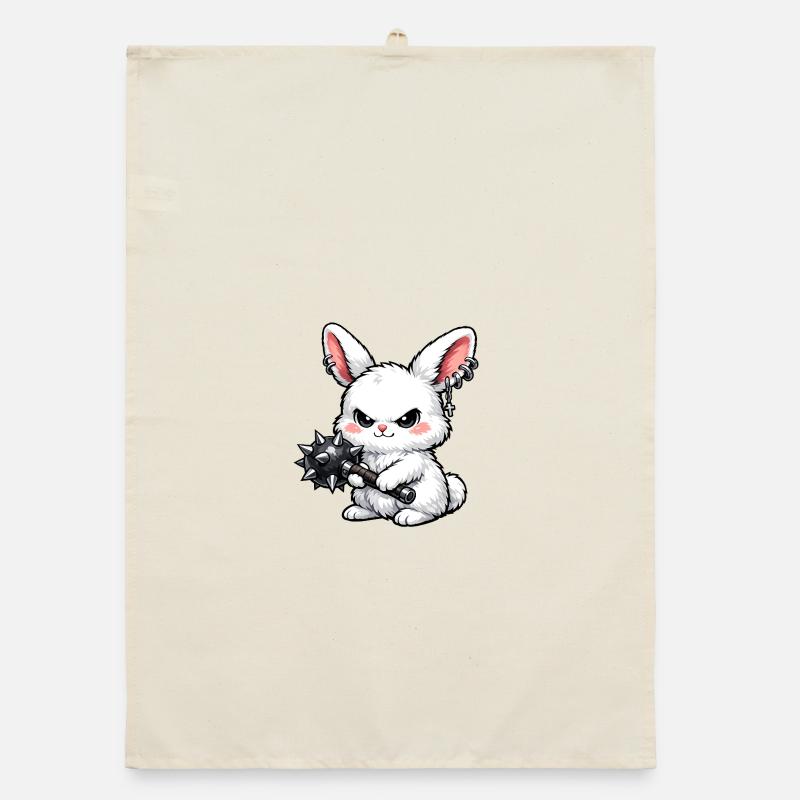 Lapin câlin avec marteau à pointes - Torchon bio - nature