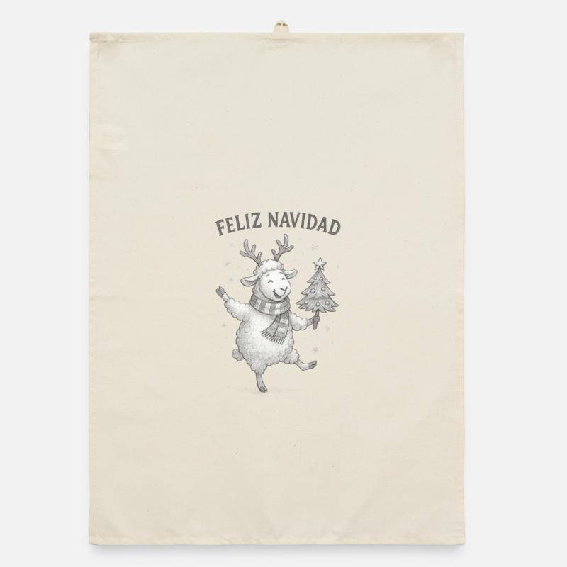 Feliz Navidad Schaf mit Weihnachtsbaum - Organic Geschirrtuch - Natur