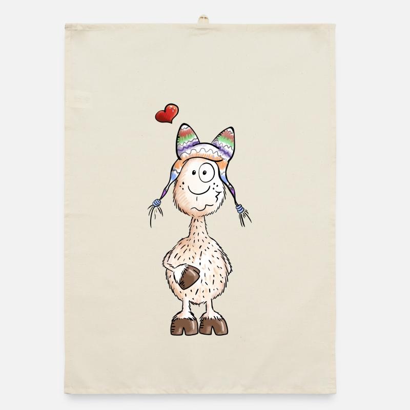 Lama mit Herz - Alpaka - Comic - Geschenk Organic Geschirrtuch