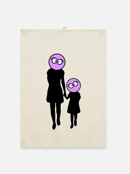 Family Silhouette Dear Children Parents Mom Dad - Organic dish towel - nature - Front