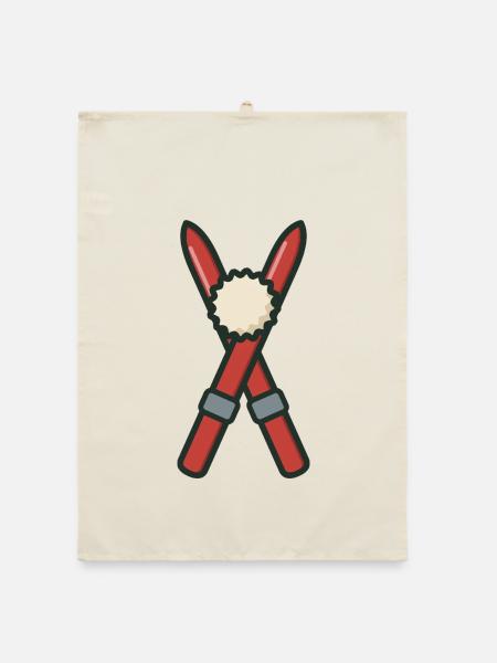 Gekreuzte Skier & Pompom – Emblem der winzigen Brust - Organic Geschirrtuch - Natur - Vorne