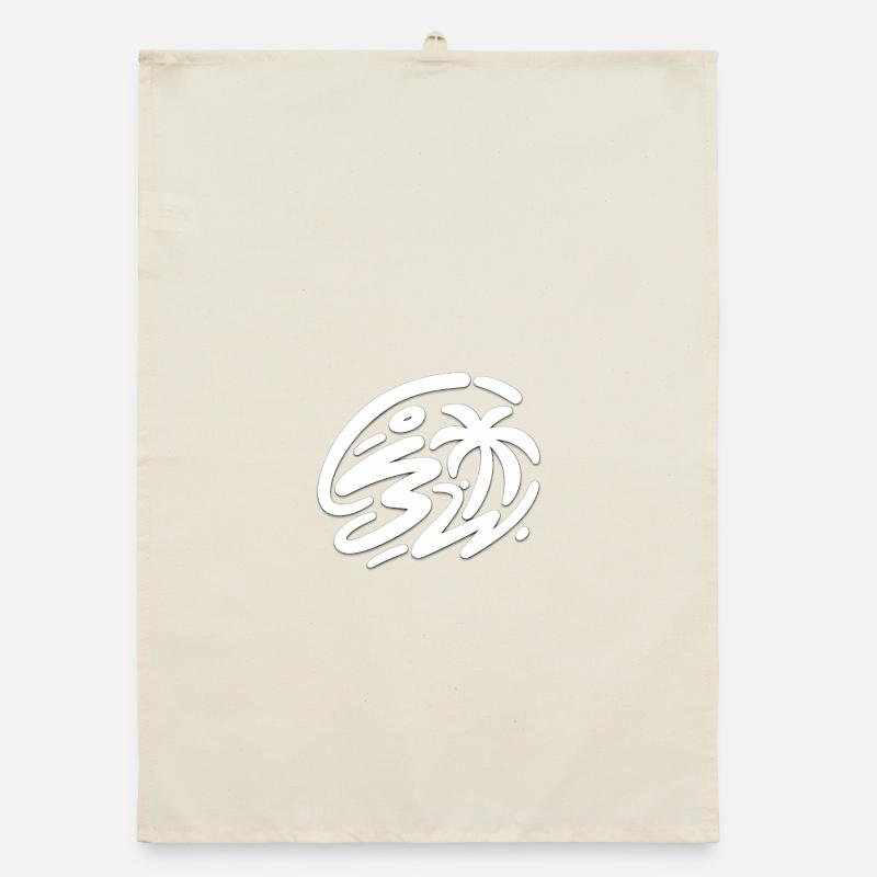 Palm tree and stylized tropical waves Organic dish towel