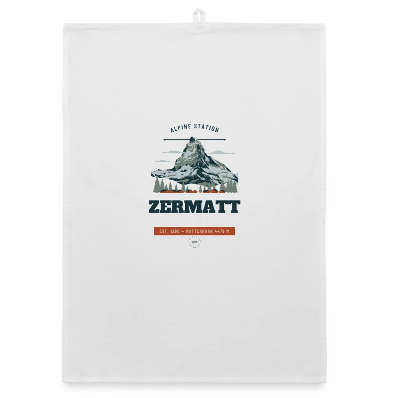 Zermatt badge on a organic dish towel
