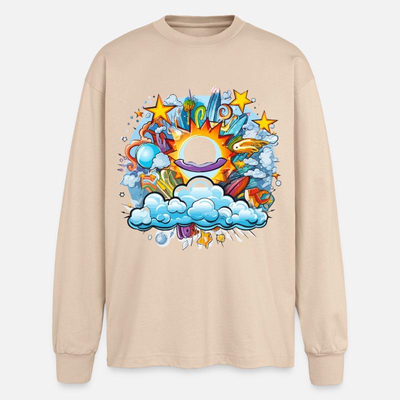 Kosmische Sonnenflug Doodle - Oversized Langarmshirt  - Sand