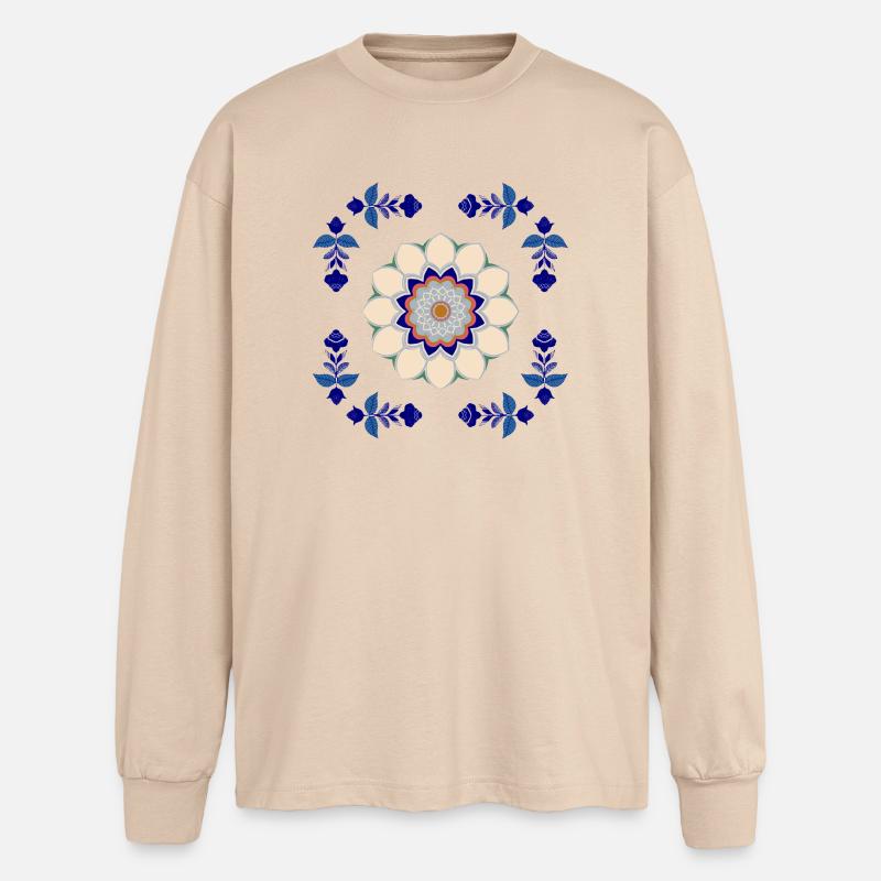 Retro Blüten Fliese - Oversized Langarmshirt  - Sand