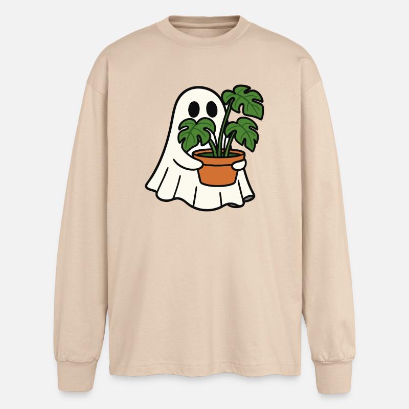 Süßes Gespenst mit Monstera Pflanze - Oversized Langarmshirt  - Sand