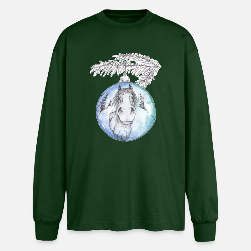 Weihnachtskugel Merry Christmas blau Pferd - Oversized Langarmshirt  - Flaschengrün