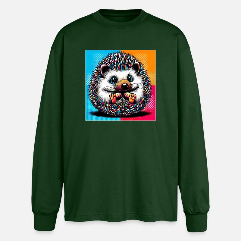 hedgehog - Oversized Long Sleeve T-Shirt - bottle green