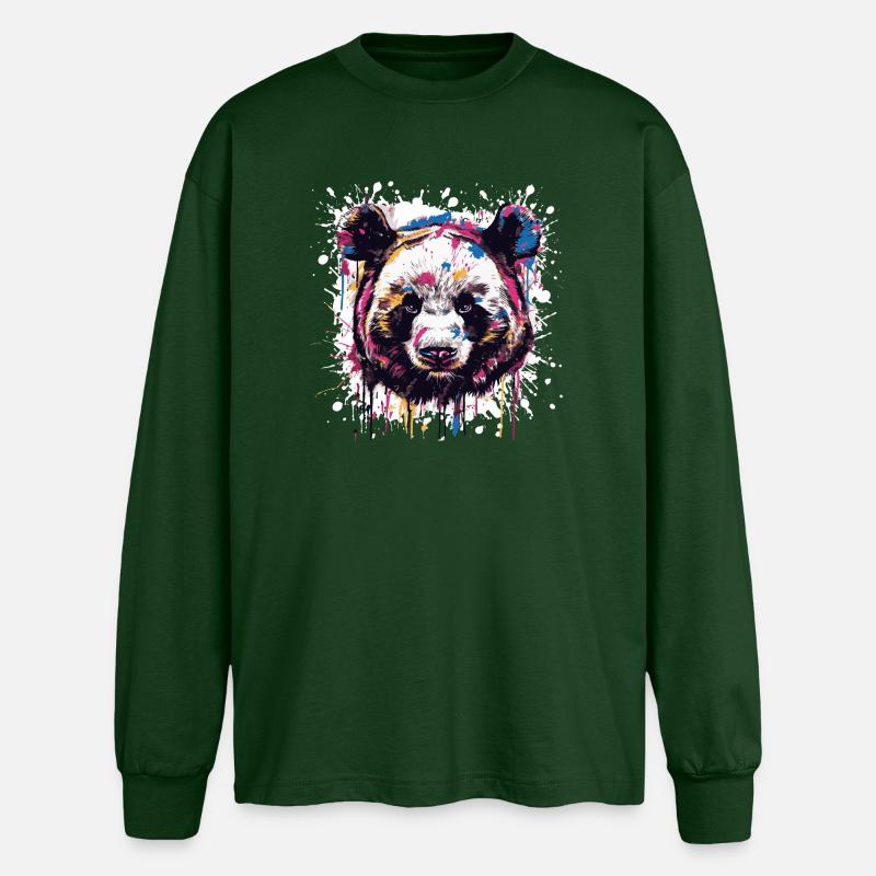 Panda Tier Pandabär - Oversized Langarmshirt - Flaschengrün