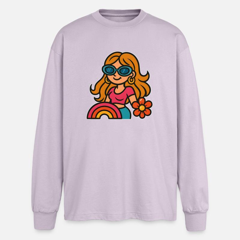 Retro Summer Girl - Flower Power Look - Oversized Langarmshirt  - verblasstes Lila