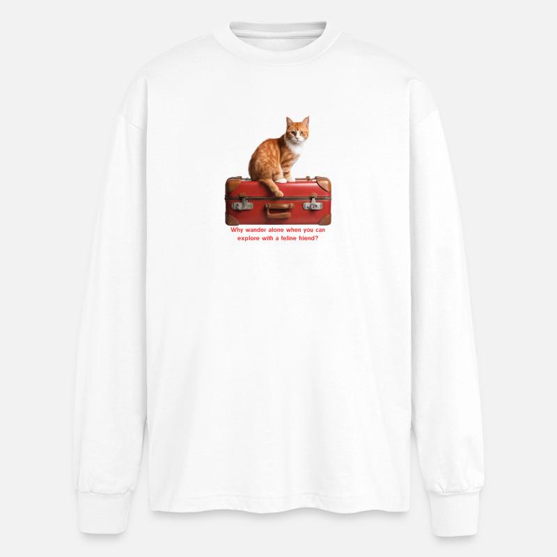Reise Katze #1 - Oversized Langarmshirt  - Weiß
