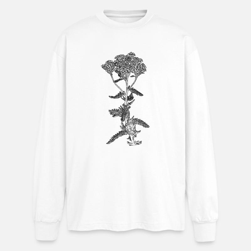 Illustration de fleur d’achillée millefeuille - T-shirt manches longues oversize - blanc
