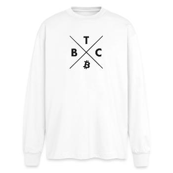 Chemise Bitcoin Logo Bitcoin Merch - Sweat à capuche Bitcoin - T-shirt manches longues oversize - blanc - Devant - AI Model Male 185 light (185cm)