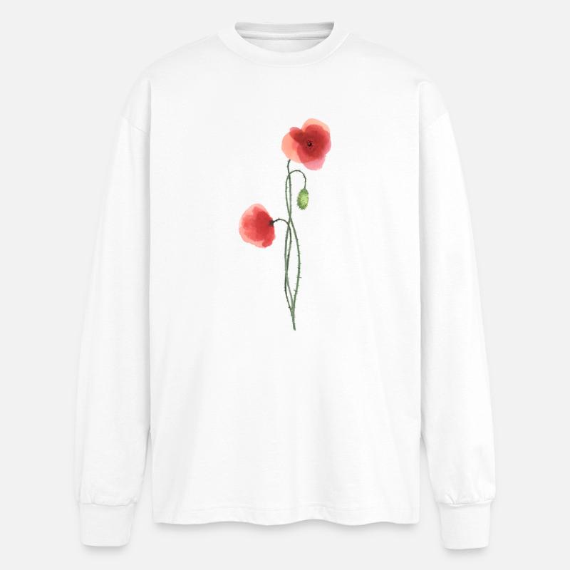Flower: red poppy - Oversized Long Sleeve T-Shirt - white