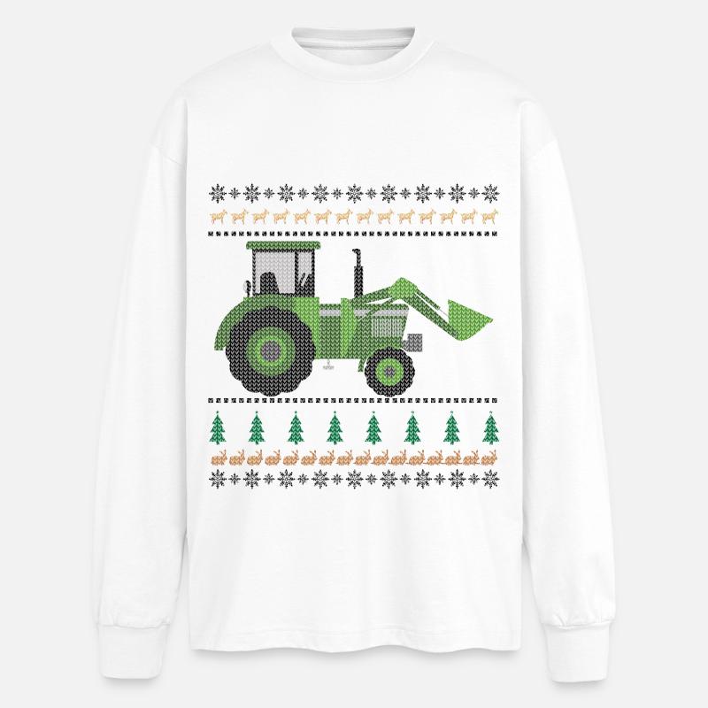 Grüner Traktor Strickdesign - Oversized Langarmshirt  - Weiß