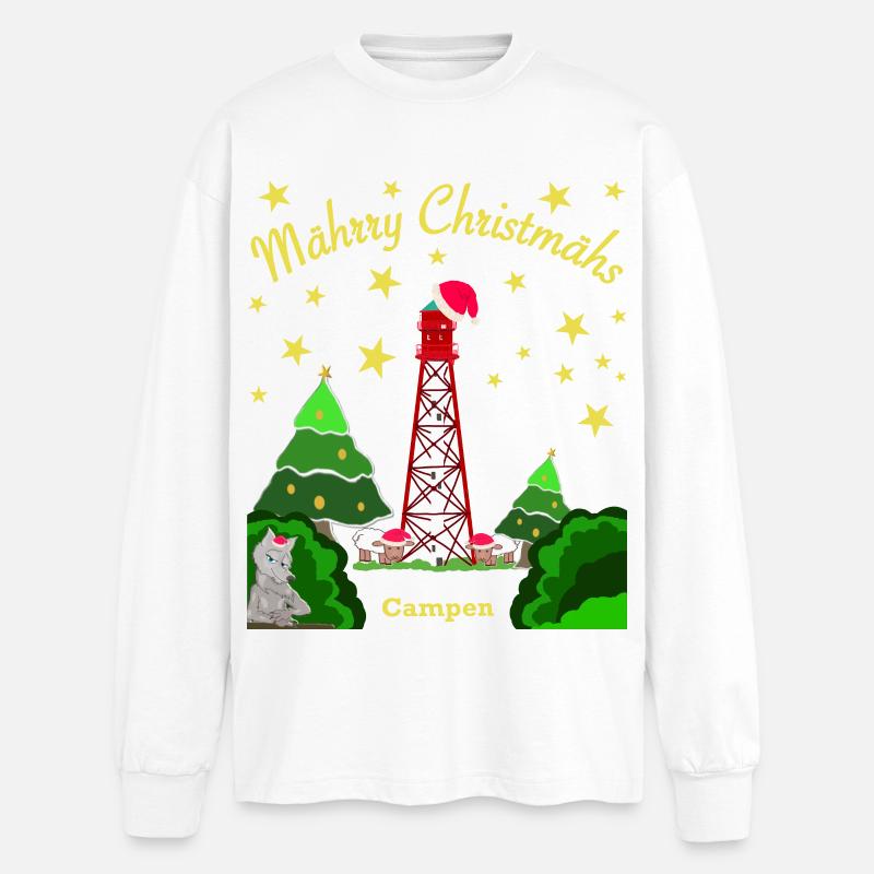 Weihnachten, Leuchtturm Campen, Kultiger Wolf - Oversized Langarmshirt  - Weiß