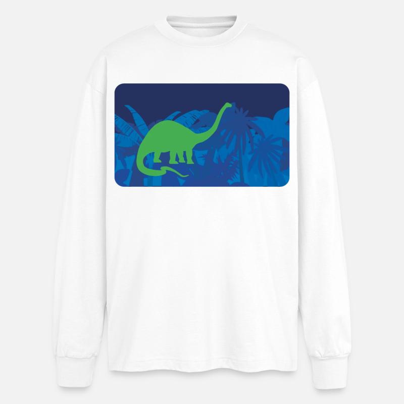 Urwald Dinos Langhals - blau - Oversized Langarmshirt  - Weiß