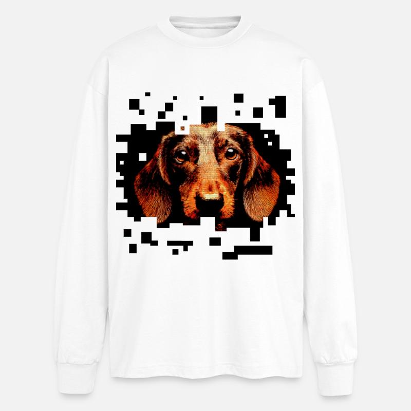 Rauhaariger Dackel Pixelart - Oversized Langarmshirt  - Weiß