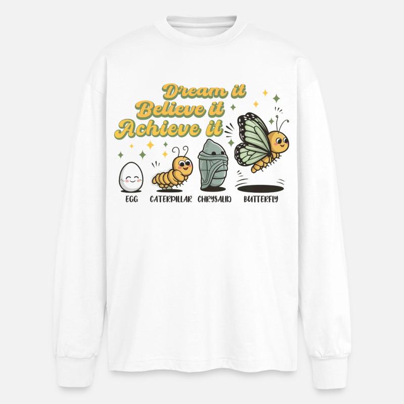 Chenille Schmetterling Schule Evolution Geschenk - Oversized Langarmshirt  - Weiß