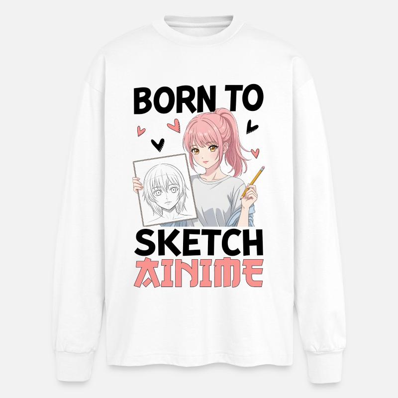 Born To Sketch Anime - Oversized Langarmshirt - Weiß