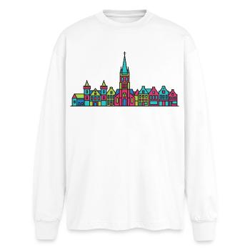 Ligne de la silhouette de la ville de Nimègue Waal Bridge - T-shirt manches longues oversize - blanc - Devant - AI Model Male 185 light (185cm)