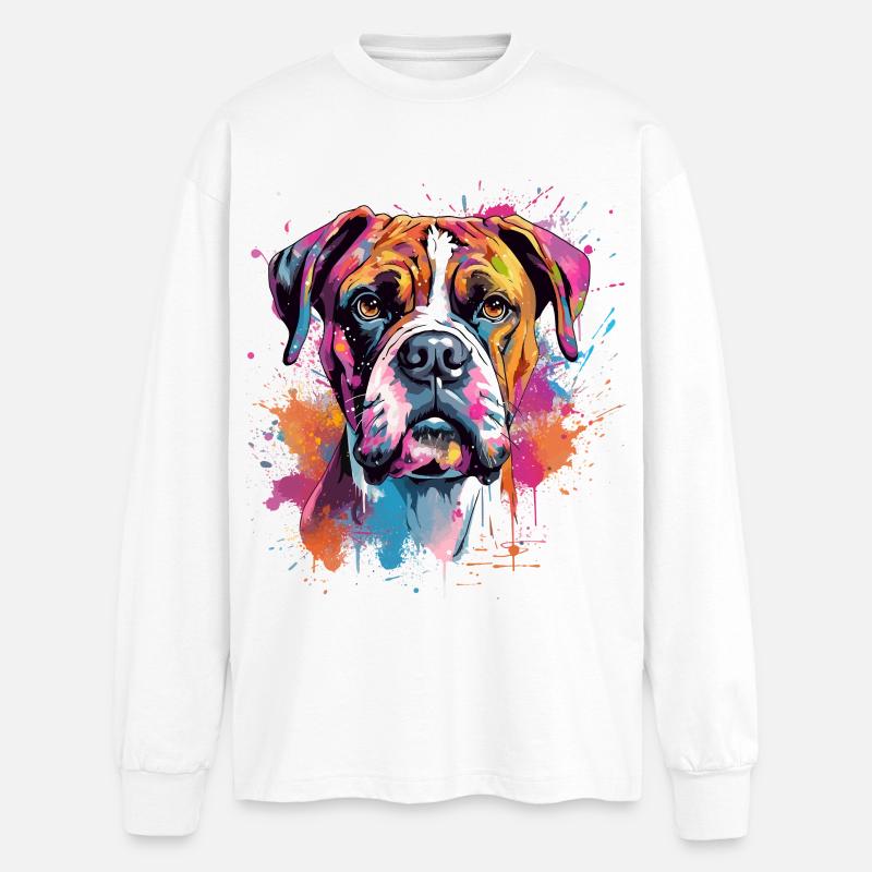 Splash Art Boxer-Hund Bunt - Oversized Langarmshirt  - Weiß