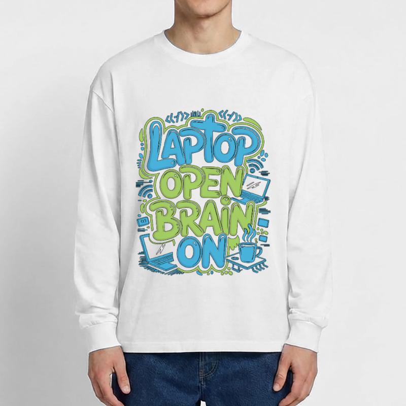 Remote Developer Laptop Open Brain On Remote Coder Oversized Long Sleeve T-Shirt