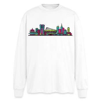 Skyline-Industrie Kawasak City Moderne Kunst - Oversized Langarmshirt  - Weiß - Vorne - AI Model Male 185 light (185cm)