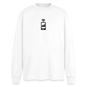 Chart stocks with smartphone - Oversized Long Sleeve T-Shirt - white - Front - AI Model Male 185 light (185cm)