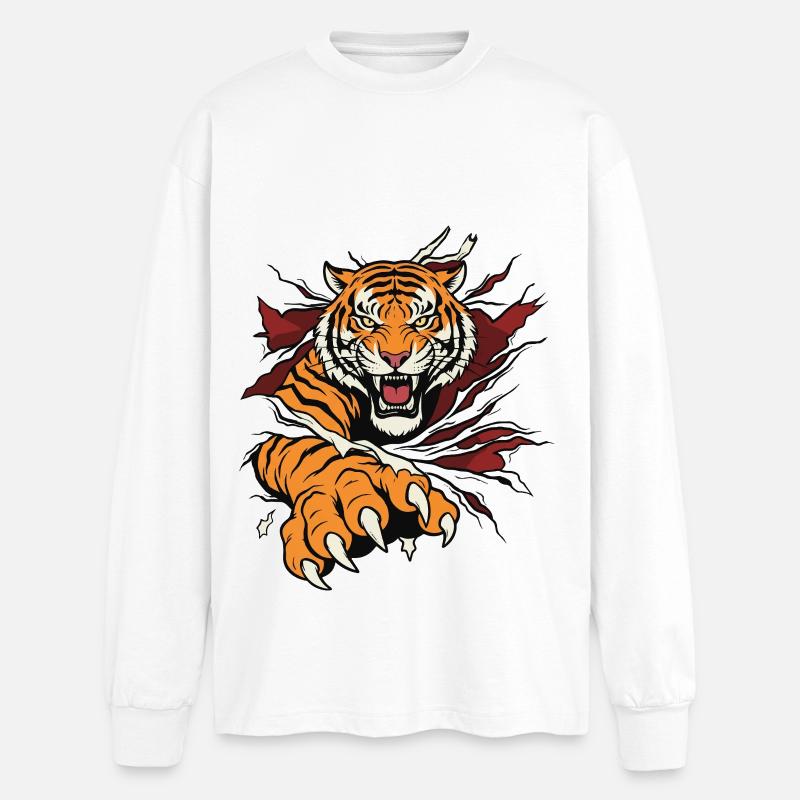 Brüllende Tiger-Wildklaue - Oversized Langarmshirt  - Weiß