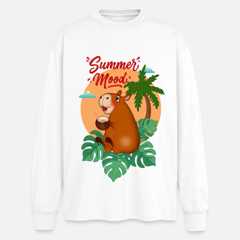 Tropische Kapybara mit Kokosnuss - Oversized Langarmshirt  - Weiß