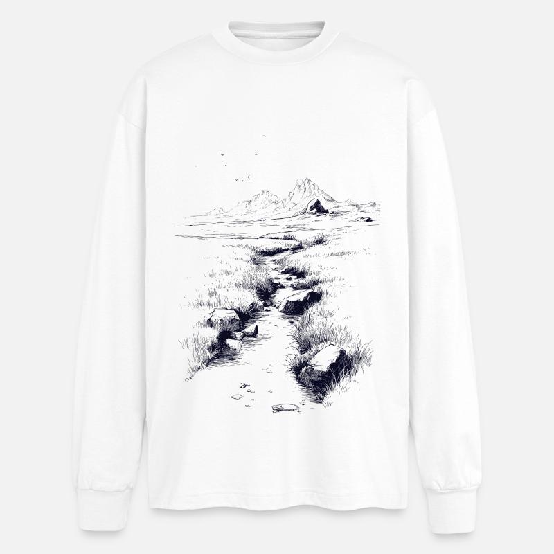 Nachtlandschaft am Bergsee - Oversized Langarmshirt  - Weiß
