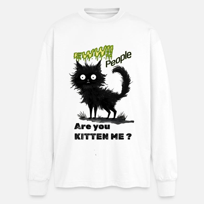 Whimsical Black Cat - Oversized Long Sleeve T-Shirt - white
