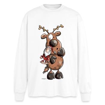 Reindeer câline Père Noël - T-shirt manches longues oversize - blanc - Devant - AI Model Male 185 light (185cm)
