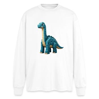 Pixel Brontosaurus - T-shirt manches longues oversize - blanc - Devant - AI Model Male 185 light (185cm)